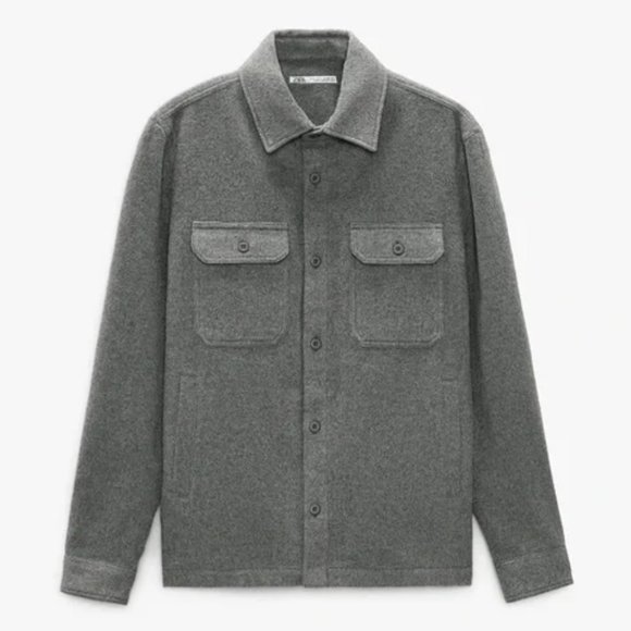 ZARA MAN WOOL GRAY COLLARED OVERSHIRT JACKET SHACKET $119.90 - Picture 1 of 10